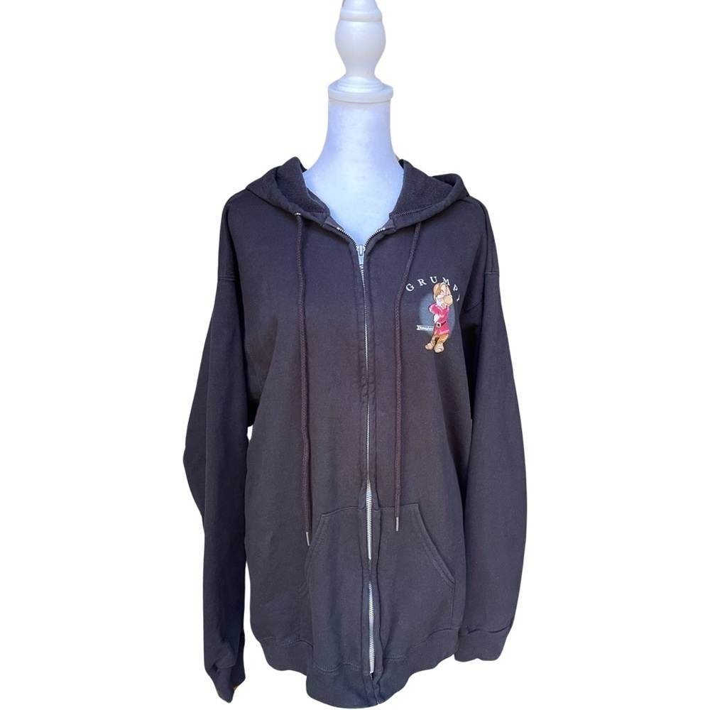 Vintage Disneyland Grumpy Black Zip Up Hoodie Size XL